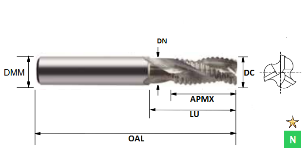 10.0mm 3 Flute 30 Degree Necked Roughing ALU-XP Carbide Slot Drill (Flatted Shank)